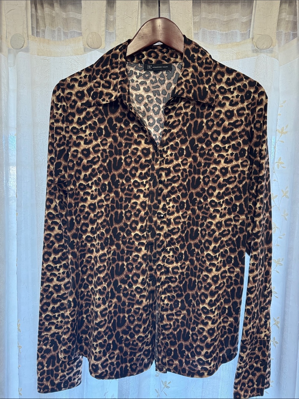INC International Concepts Leopard Print Button-Down Shirt - Brown & Black